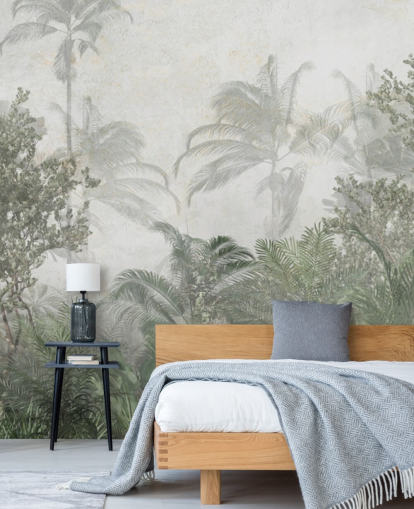 Grands arbres de la jungle verte tropicale dans une jungle avec un papier peint à la brume douce Grands arbres de la jungle verte tropicale dans une jungle avec un papier peint à la brume douce