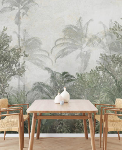 Tall tropical green jungle trees in a jungle with a soft haze wallpaper Tall tropical green jungle trees in a jungle with a soft haze wallpaper