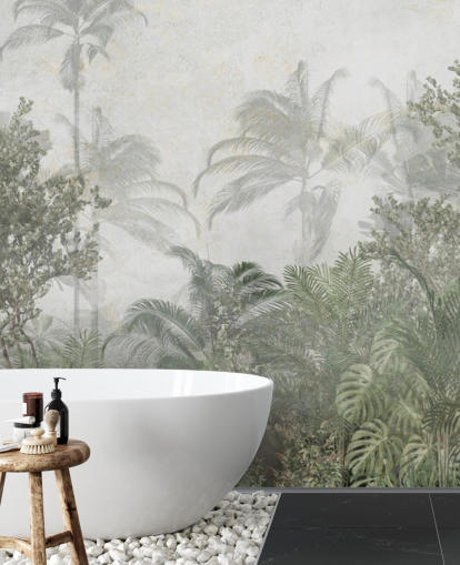 Tall tropical green jungle trees in a jungle with a soft haze wallpaper Tall tropical green jungle trees in a jungle with a soft haze wallpaper