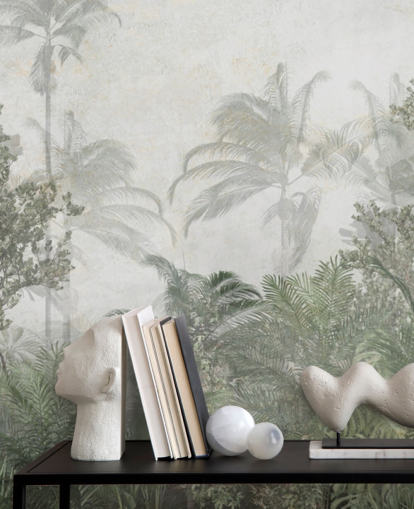 Tall tropical green jungle trees in a jungle with a soft haze wallpaper Tall tropical green jungle trees in a jungle with a soft haze wallpaper