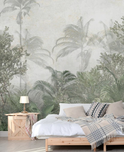 Tall tropical green jungle trees in a jungle with a soft haze wallpaper Tall tropical green jungle trees in a jungle with a soft haze wallpaper