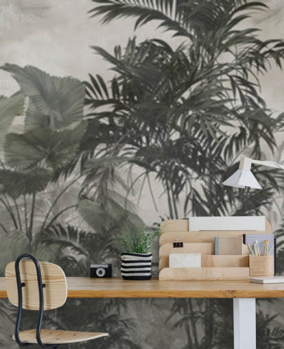 Papel de parede de árvores da selva verde escuro e preto