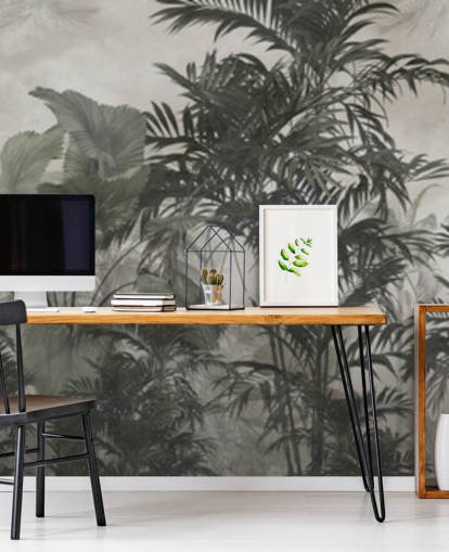 Dark green and black jungle trees wallpaper