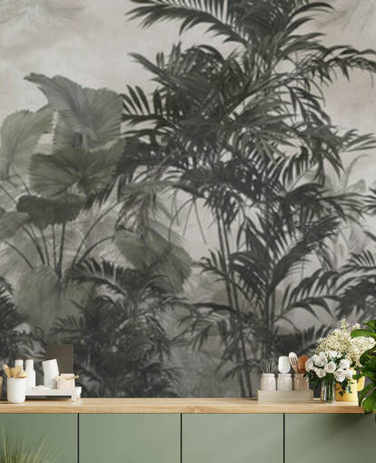 Dark green and black jungle trees wallpaper