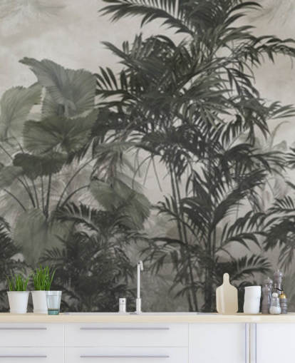 Papel de parede de árvores da selva verde escuro e preto