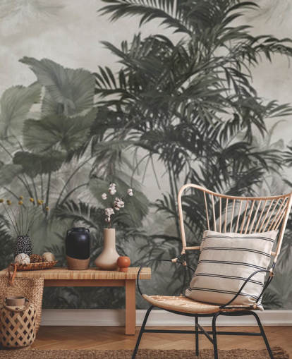 Mørkegrøn og sort jungle træer tapet