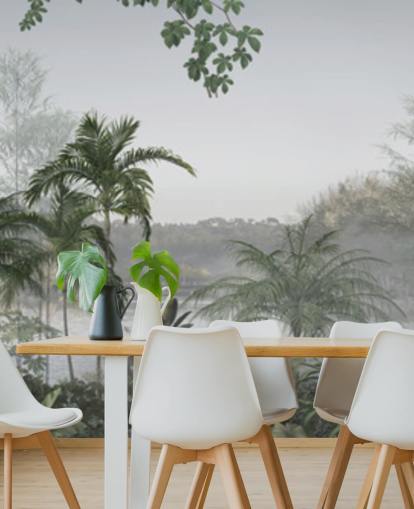 Green panoramic tropical jungle tree landscape wallpaper