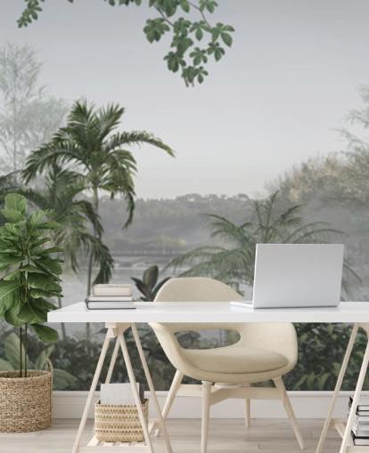 Green panoramic tropical jungle tree landscape wallpaper