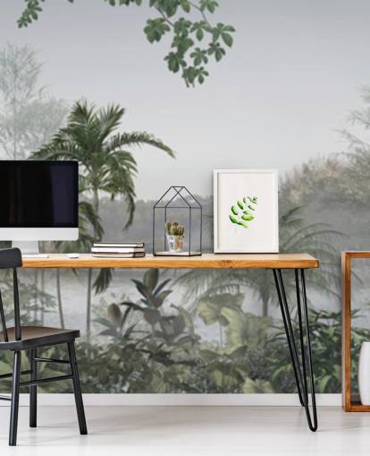 Green panoramic tropical jungle tree landscape wallpaper