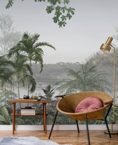 Green panoramic tropical jungle tree landscape wallpaper