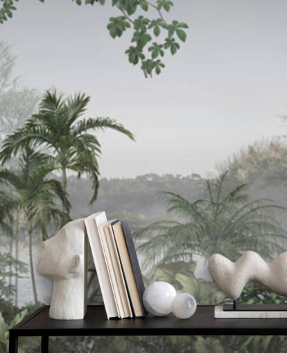 Green panoramic tropical jungle tree landscape wallpaper