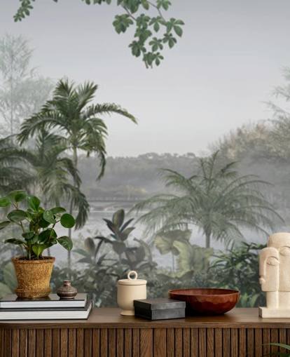 Green panoramic tropical jungle tree landscape wallpaper