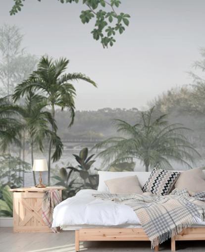 Green panoramic tropical jungle tree landscape wallpaper