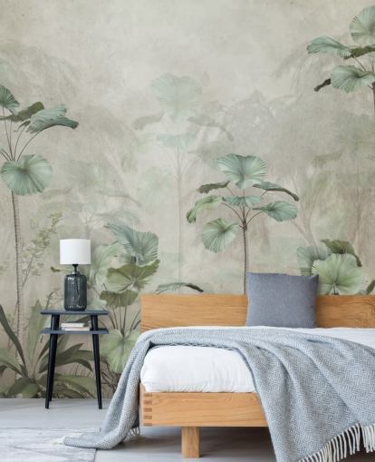 Fundo bege vintage com papel de parede verde suave de árvores altas tropicais Fundo bege vintage com papel de parede verde suave de árvores altas tropicais