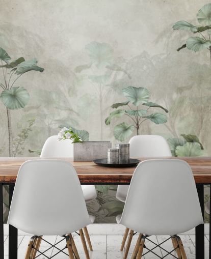 Vintage beige achtergrond met gedempt groen behang met tropische hoge bomen Vintage beige achtergrond met gedempt groen behang met tropische hoge bomen