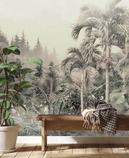 Hazy and muted green jungle and tropical trees landscape wallpaper Hazy and muted green jungle and tropical trees landscape wallpaper