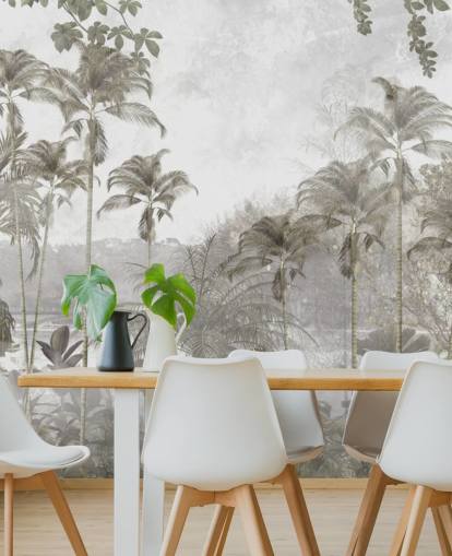 Muted green jungle wallpaper with tall tropical palm trees Muted green jungle wallpaper with tall tropical palm trees