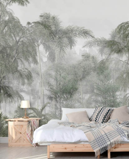 Tall green jungle trees and palm trees with a soft haze wallpaper Tall green jungle trees and palm trees with a soft haze wallpaper