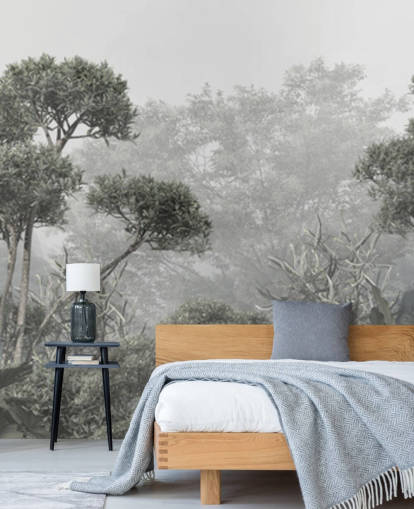 Dämpad grön djungel träd tapeter Dämpad grön djungel träd tapeter