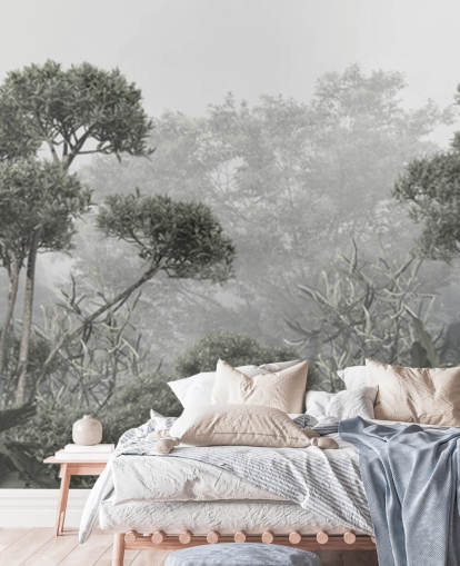 Papier peint d'arbres de la jungle verts sourds