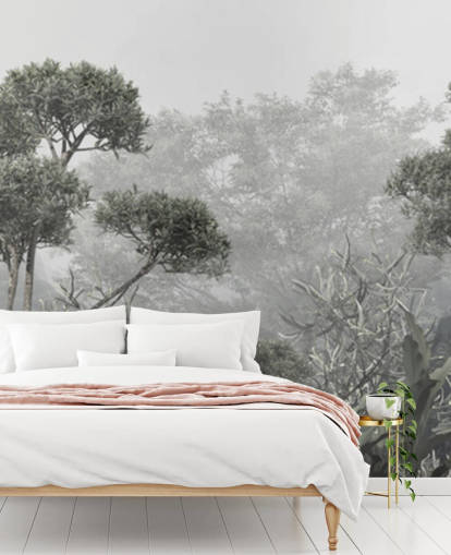 Papier peint d'arbres de la jungle verts sourds