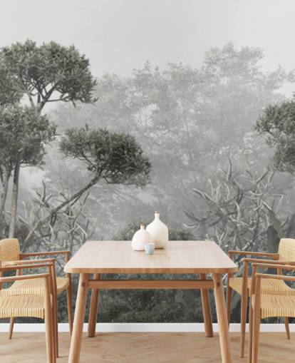 Papier peint d'arbres de la jungle verts sourds