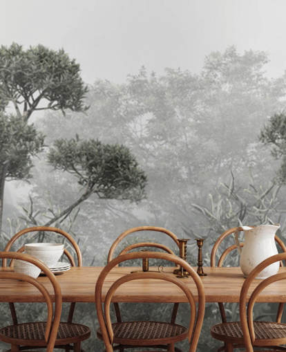 Papier peint d'arbres de la jungle verts sourds