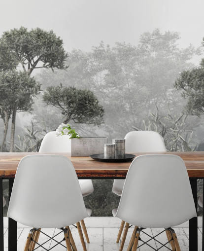 Muted green jungle trees wallpaper