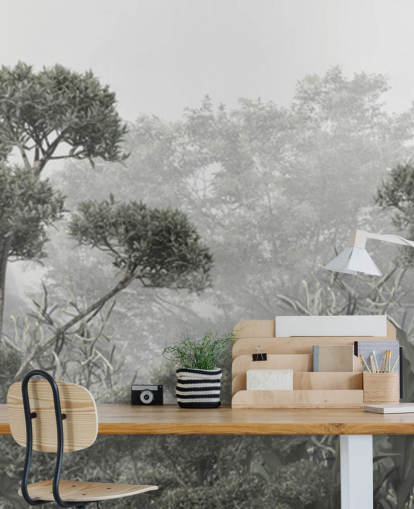 Papier peint d'arbres de la jungle verts sourds