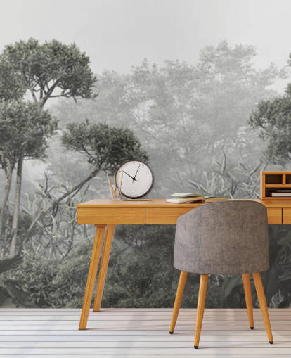 Behang met gedempte groene junglebomen