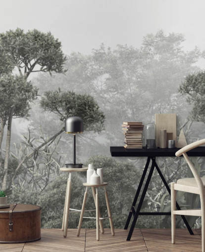 Papier peint d'arbres de la jungle verts sourds