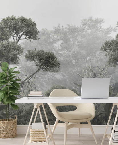 Behang met gedempte groene junglebomen