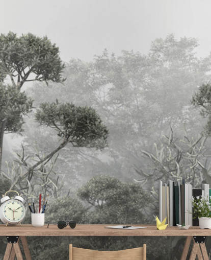 Behang met gedempte groene junglebomen Behang met gedempte groene junglebomen