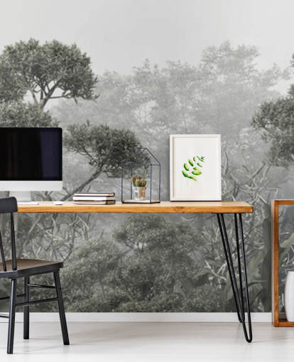 Papier peint d'arbres de la jungle verts sourds