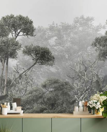 Papier peint d'arbres de la jungle verts sourds