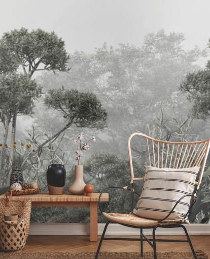 Tapete mit gedämpften grünen Dschungelbäumen Tapete mit gedämpften grünen Dschungelbäumen