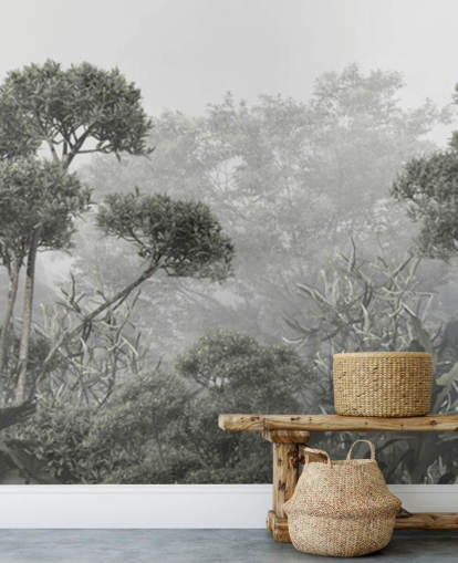 Papier peint d'arbres de la jungle verts sourds