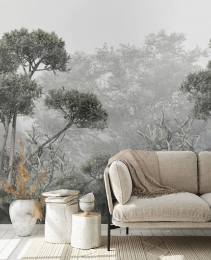 Behang met gedempte groene junglebomen