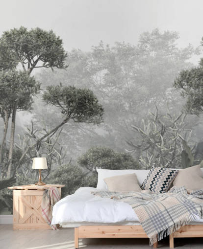 Papier peint d'arbres de la jungle verts sourds