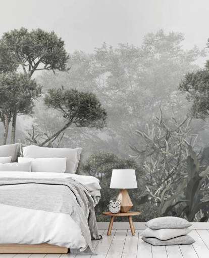 Muted green jungle trees wallpaper