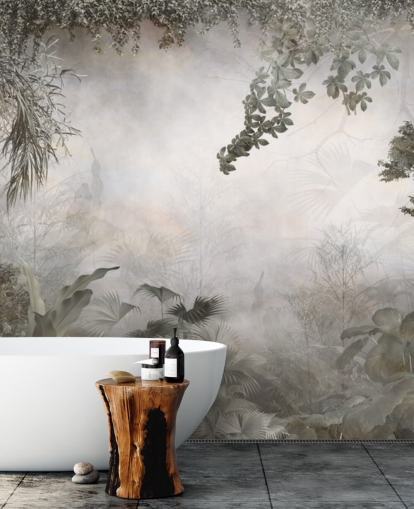 Alberi e cespugli della giungla verde tenui incorniciati da uno sfondo bianco Alberi e cespugli della giungla verde tenui incorniciati da uno sfondo bianco