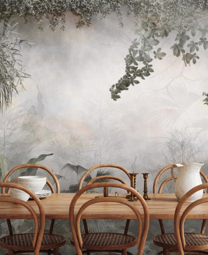 Alberi e cespugli della giungla verde tenui incorniciati da uno sfondo bianco