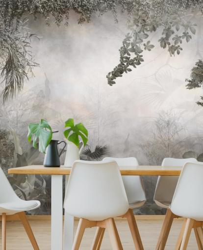 Árboles y arbustos de la selva verde apagados enmarcados alrededor de un fondo de pantalla blanco