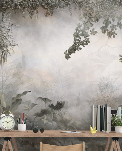 Árboles y arbustos de la selva verde apagados enmarcados alrededor de un fondo de pantalla blanco Árboles y arbustos de la selva verde apagados enmarcados alrededor de un fondo de pantalla blanco