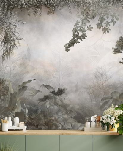 Mykistetty vihreä viidakon puita ja pensaita kehystetty valkoisella taustalla taustakuva Mykistetty vihreä viidakon puita ja pensaita kehystetty valkoisella taustalla taustakuva