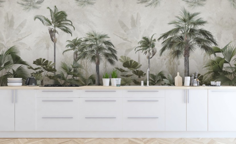 Papier Peint Tropical Eden Isla – Feuilles De Palmier Géantes Sur Fond Gris, M37809