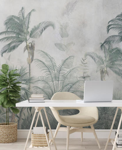 Blue and teal jungle palm trees with a light blue haze wallpaper Blue and teal jungle palm trees with a light blue haze wallpaper