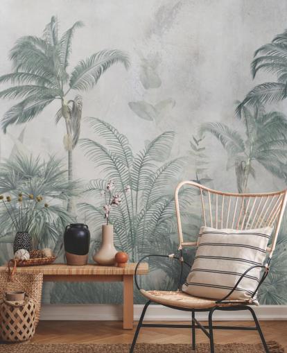 Blue and teal jungle palm trees with a light blue haze wallpaper Blue and teal jungle palm trees with a light blue haze wallpaper