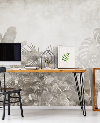 carta da parati beige neutra con alberi tropicali e un cielo bianco nebbioso carta da parati beige neutra con alberi tropicali e un cielo bianco nebbioso