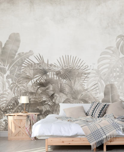 carta da parati beige neutra con alberi tropicali e un cielo bianco nebbioso carta da parati beige neutra con alberi tropicali e un cielo bianco nebbioso